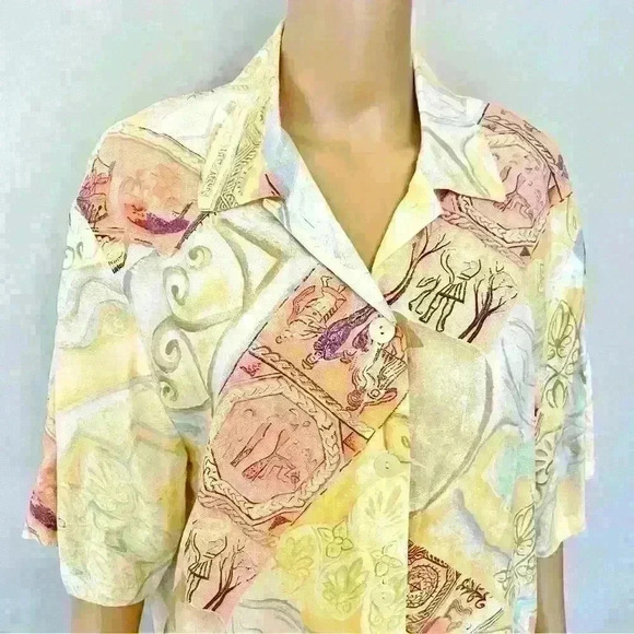 Steilmann Oversized Artsy Pastel Pattern Colorful Boho Button Down Shirt Blouse - Picture 1 of 12